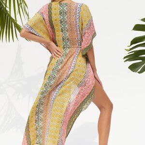 Lulus Sweetly Seaside Lime Green Multi Paisley Print Swim Cover-up - Size M